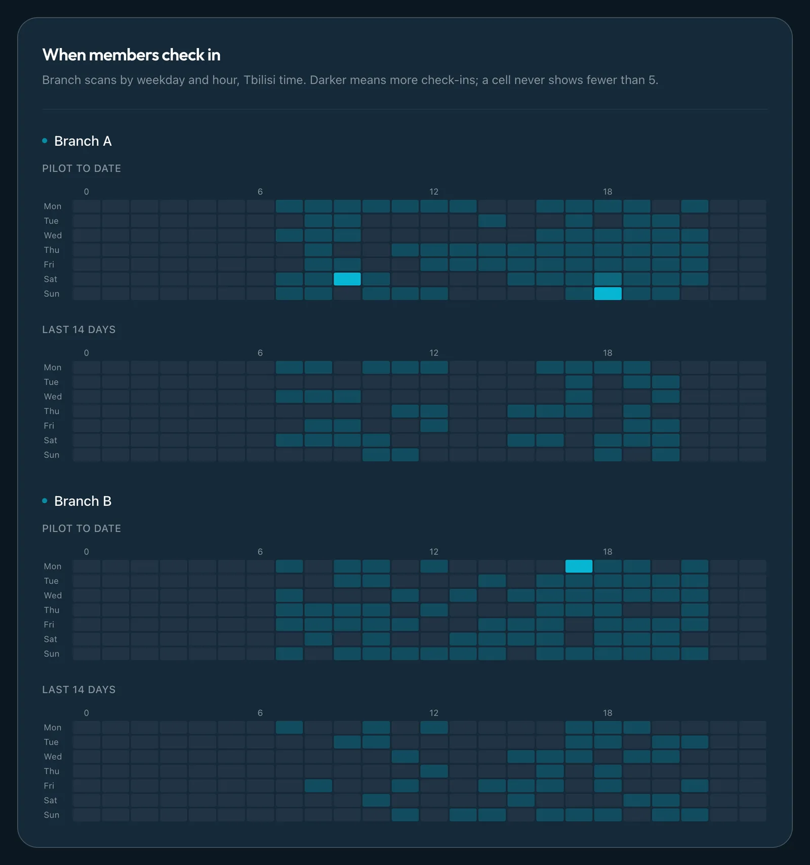 Example Partner report: check-ins by weekday and hour